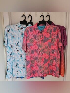 Birdie Bound Golf Polo Shirts XL Lot of 4 NWT Tropical Toucan Ombre Stripe